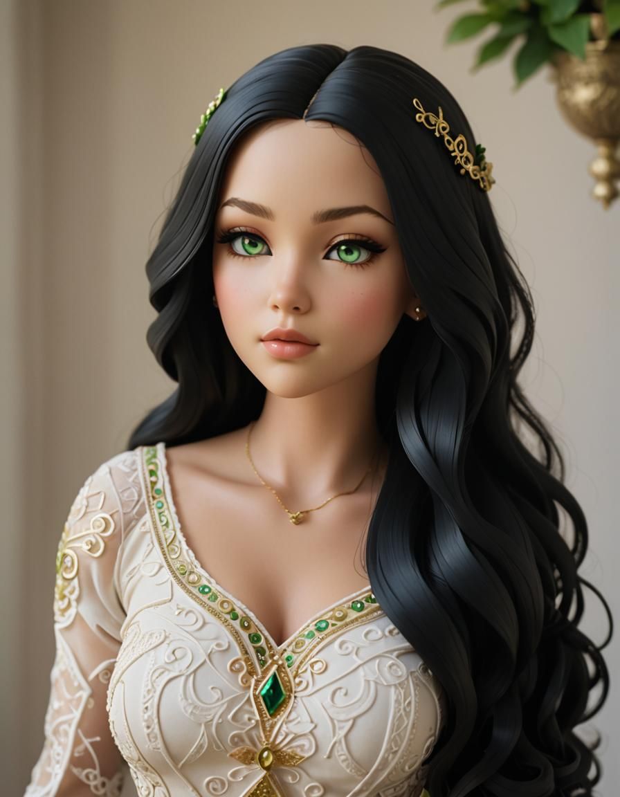 Voluptuous Chibi Figure in Black Dress, 3D Render