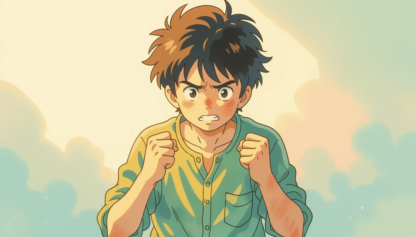 Expressive Character in Softly Lit, Ghibli-Inspired Scene