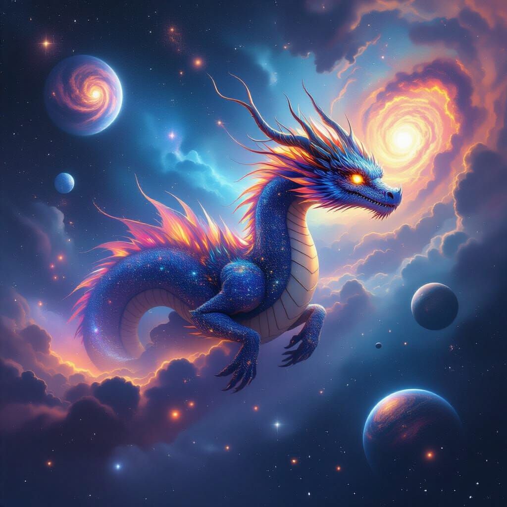 Celestial Dragon Soaring Through Cosmic Void