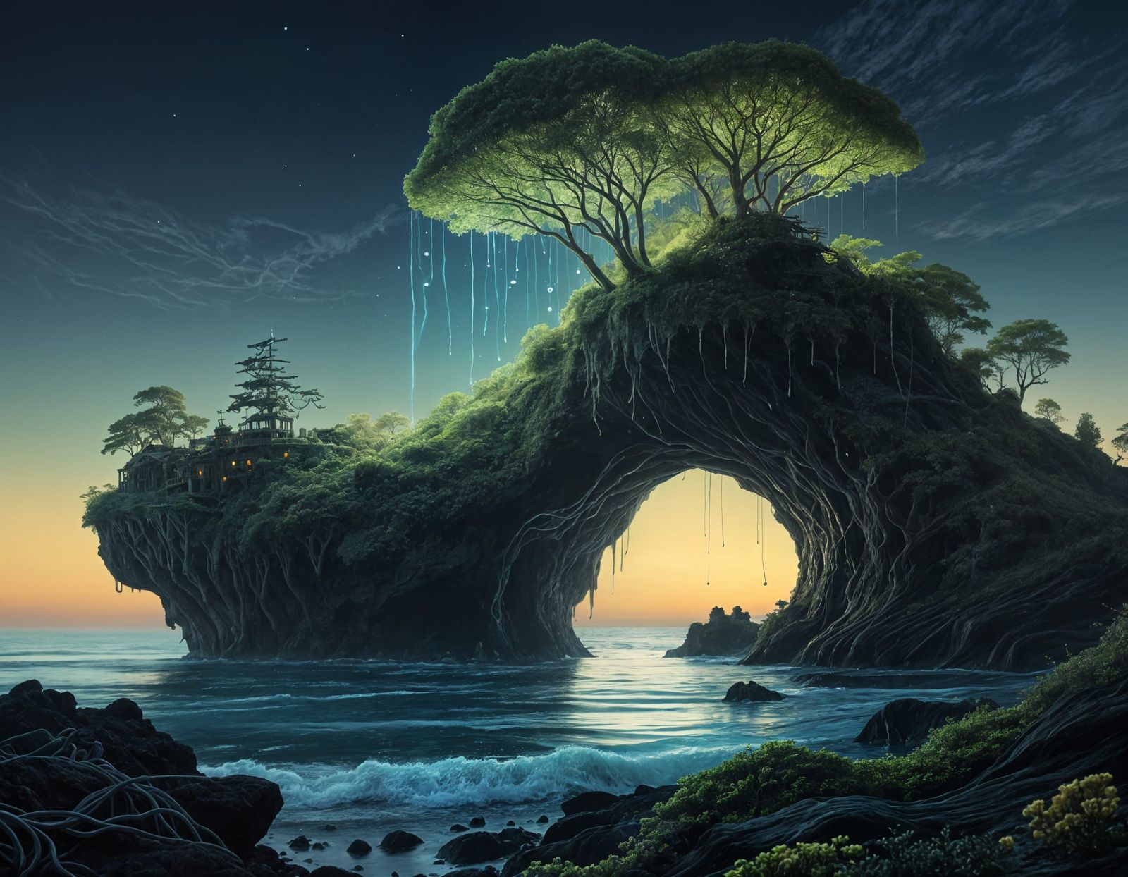 Enchanted Ocean Metropolis Unfolds Beneath Luminous Skies