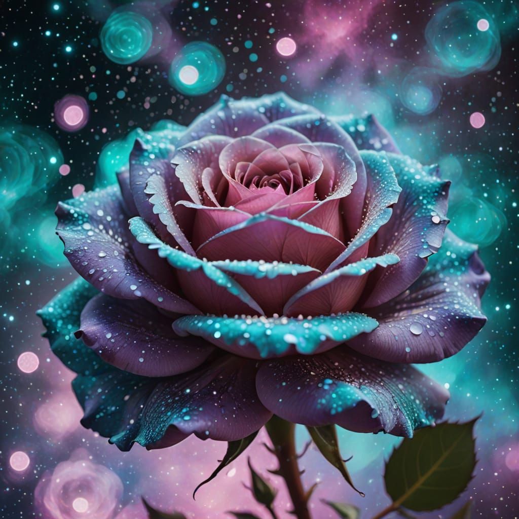 Nebula Rose in Lilac and Turquoise Glowing Constellation