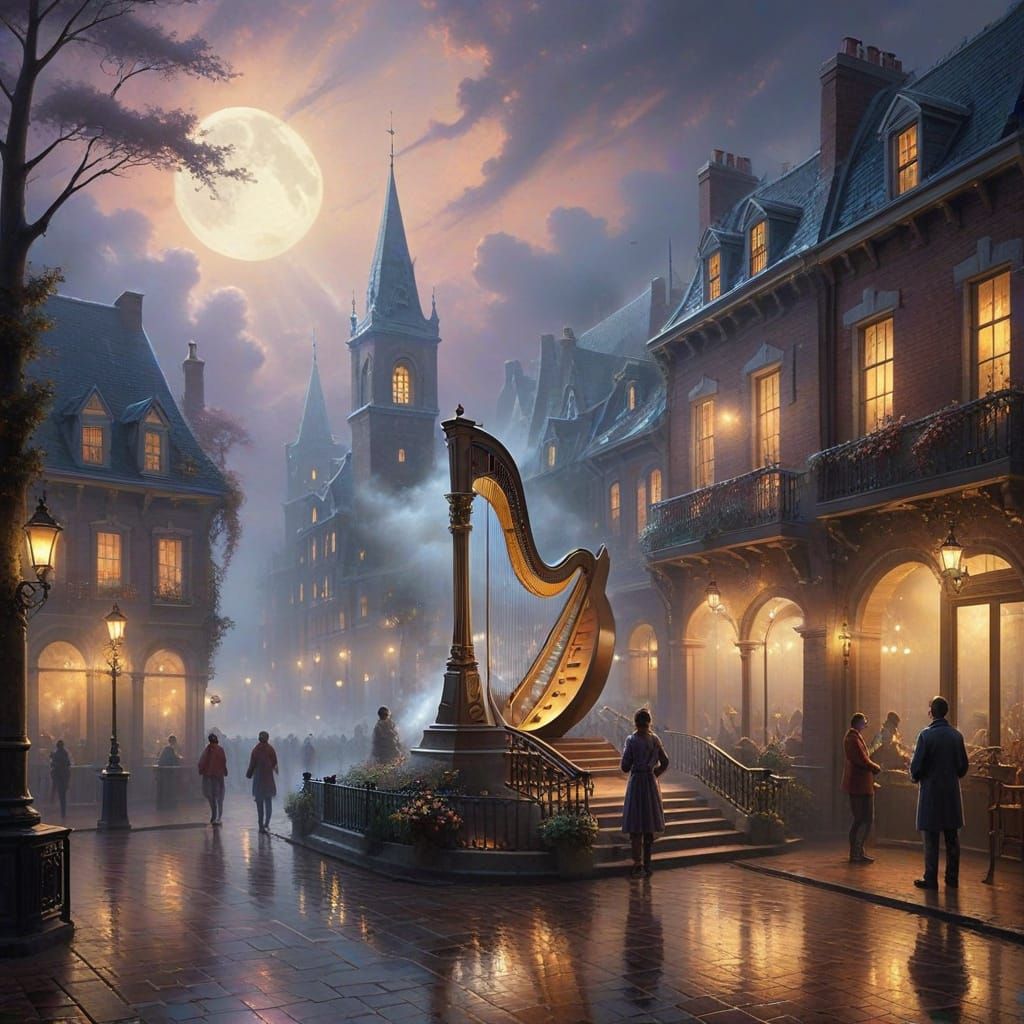 Ethereal Moonlit Square: The Floating Instrument