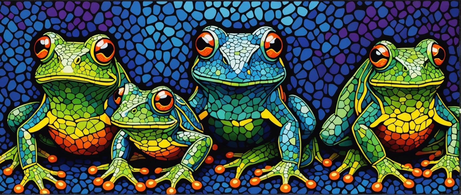 Stained Glass Portrait with Frogs in Pointillism