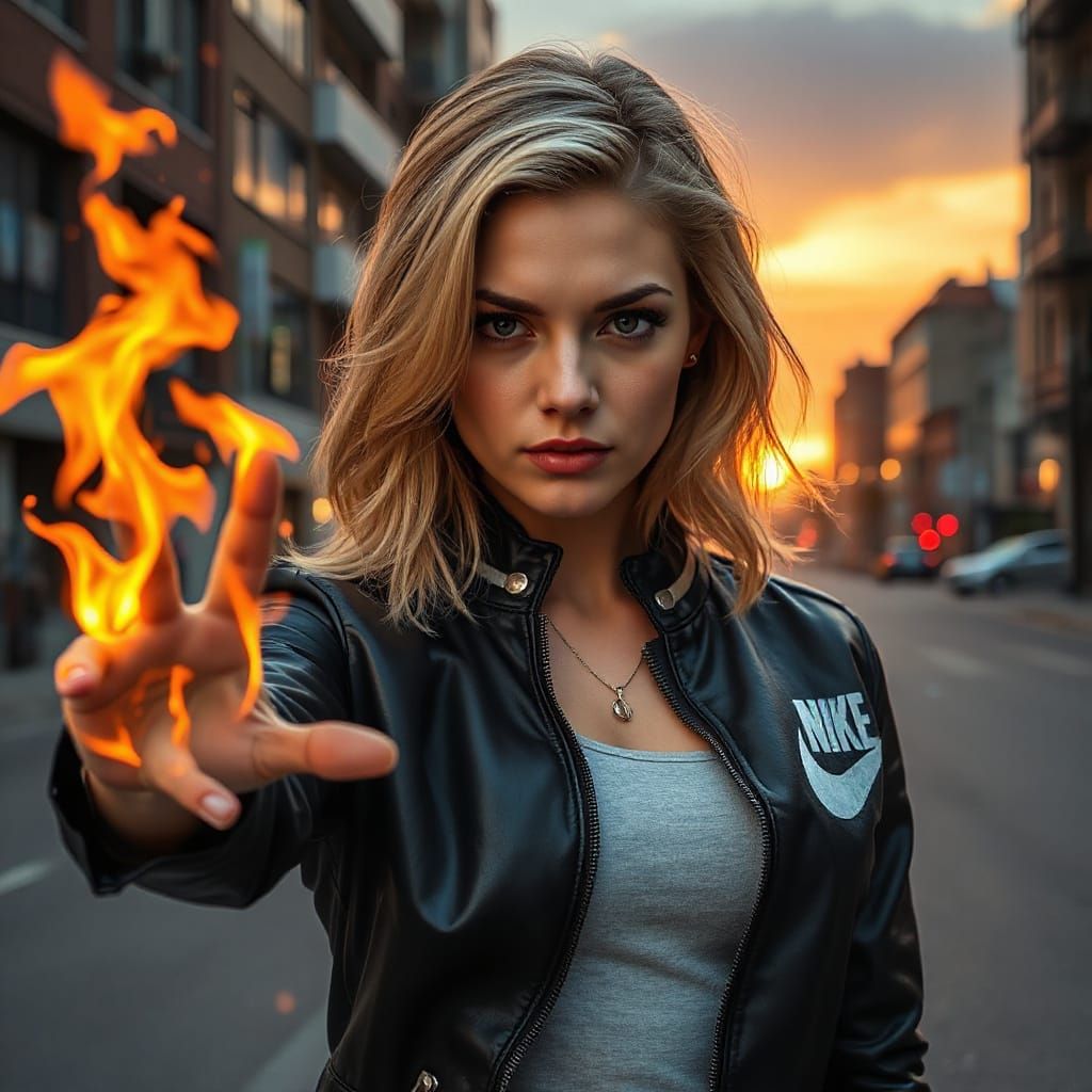 Blonde Woman in Flames: Realistic Digital Art