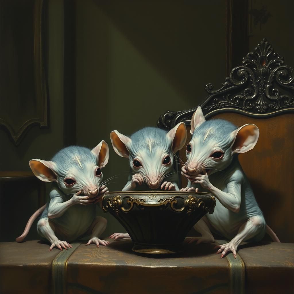 Disturbingly Adorable Rat-Children in Dark Fantasy Style