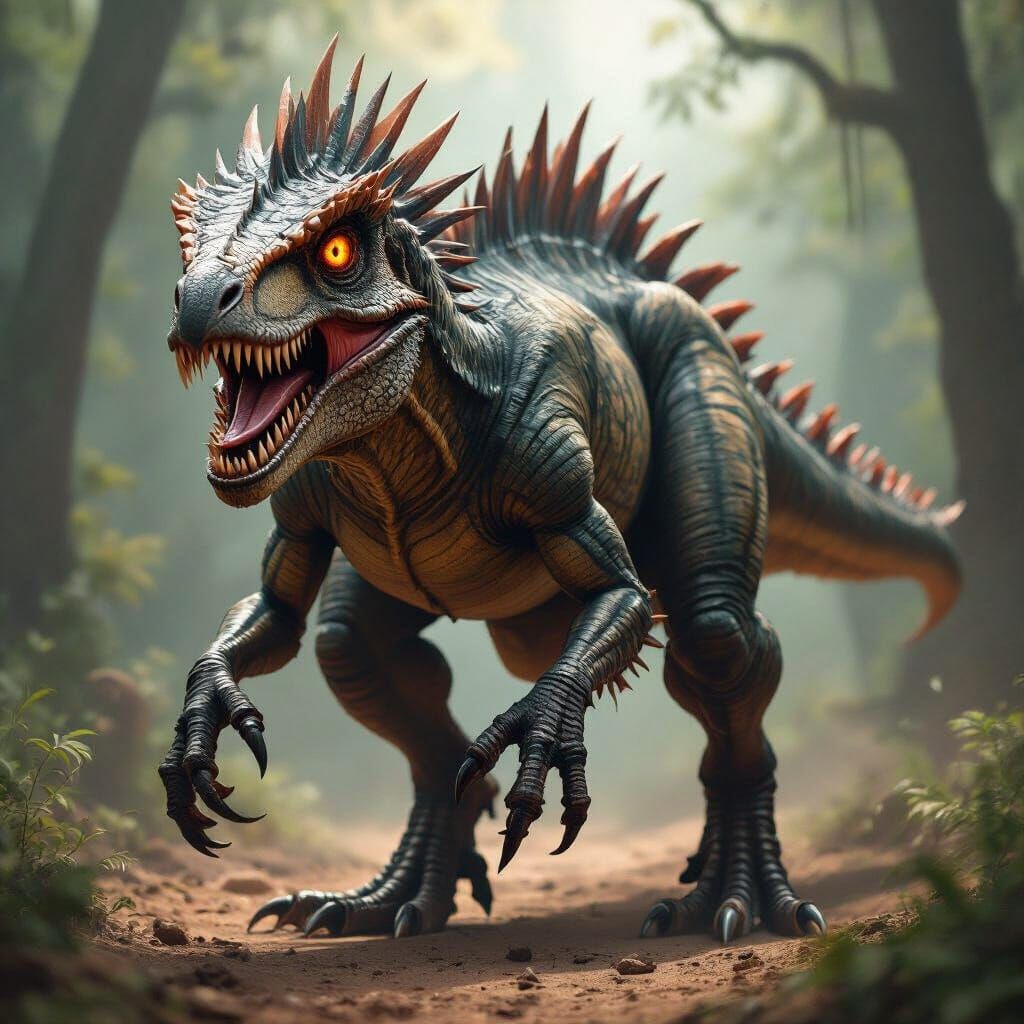 Fierce Velociraptor with Spiked Scales in Biomechanical Styl...