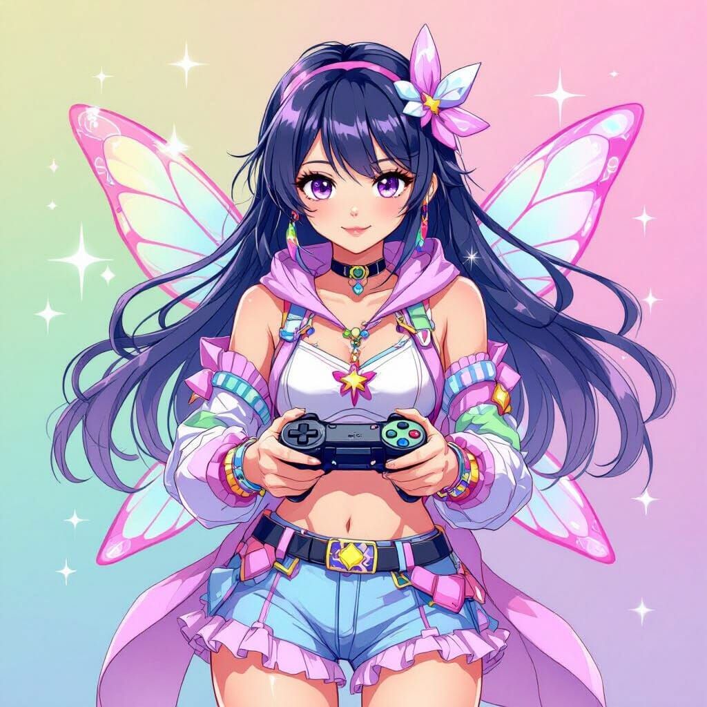 Anime Fairy Gamer Girl with Controller