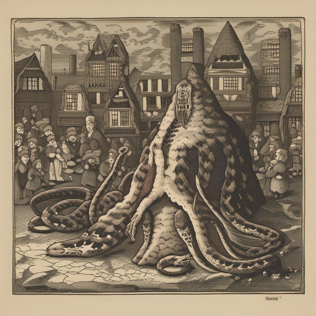 Surreal Riot Scene with Psychedelic Colors and Art Nouveau E...