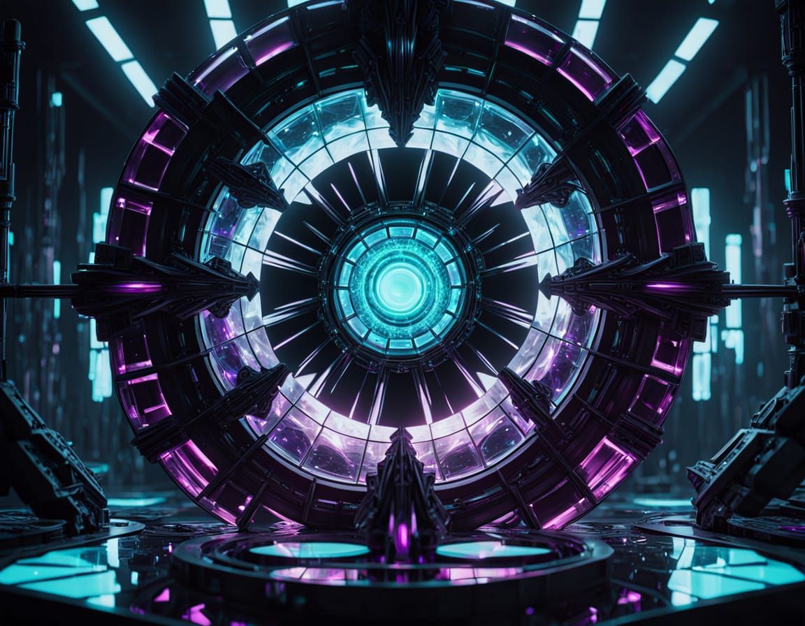 Ruined Lab with Mirrored Geometry in Dark Sci-Fi