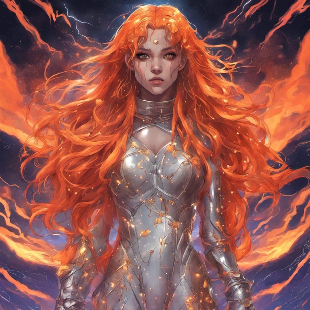 Woman with Galaxy Hair in Anime Style