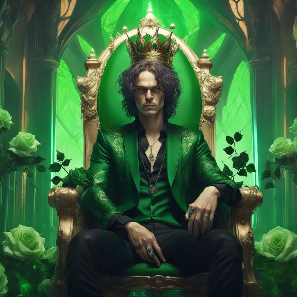 Celestial Portrait of Youth with Roses in Art Nouveau Style