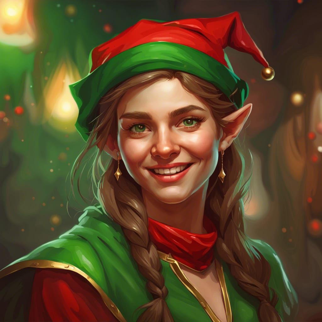 Festive Christmas Elf Portrait in Digital Art Style