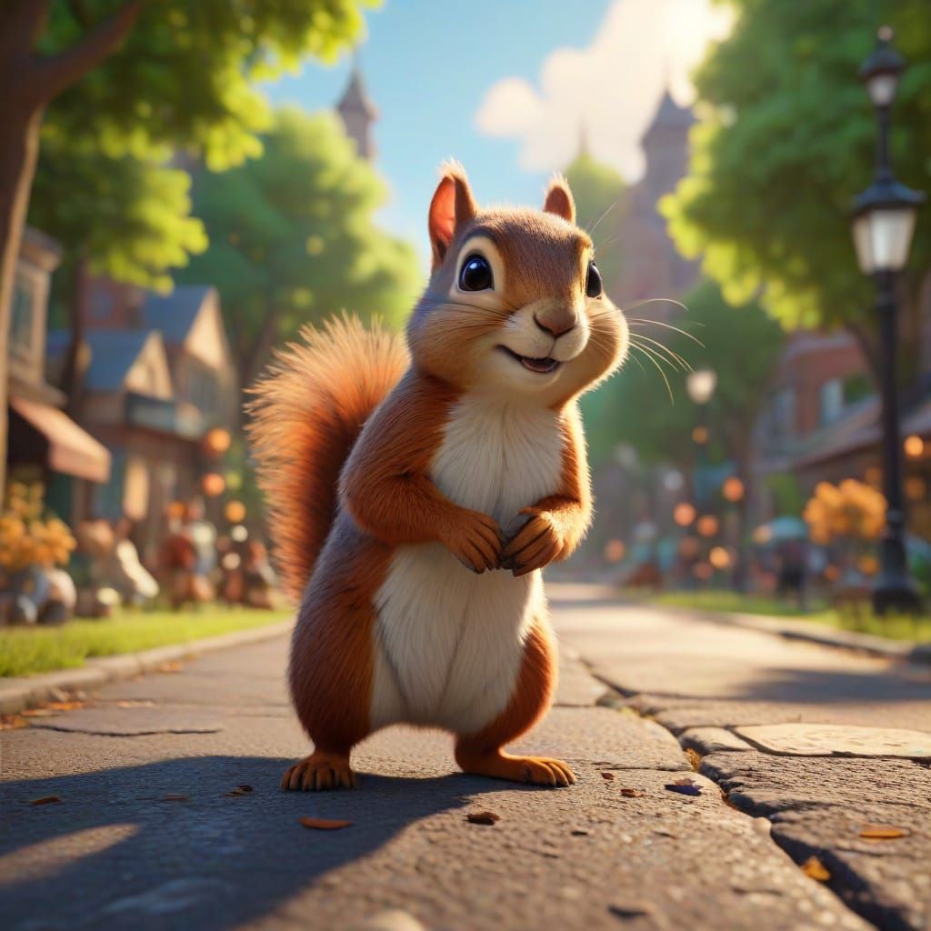 Squirrel City Street in Dreamworks Animation Style