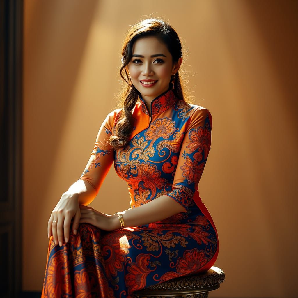 Romantic Thai Goddess in Elegant Ao Dai Portrait