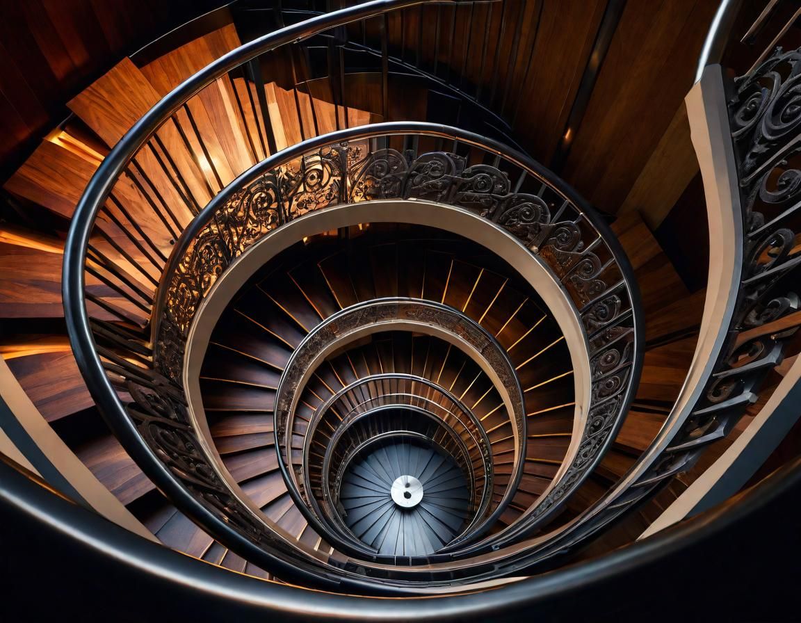 Intricate Steel and Wood Spiral Staircase
