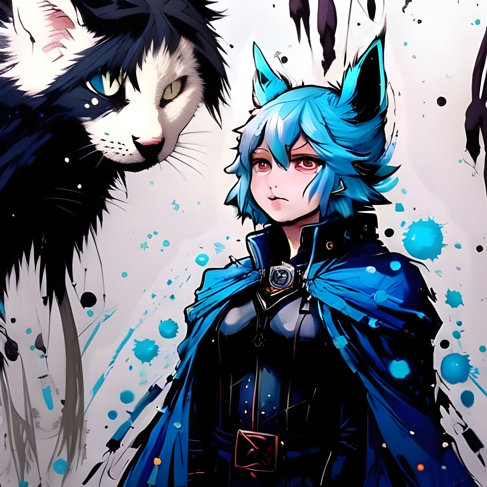 Mythical Cat with Glowing Blue Eyes