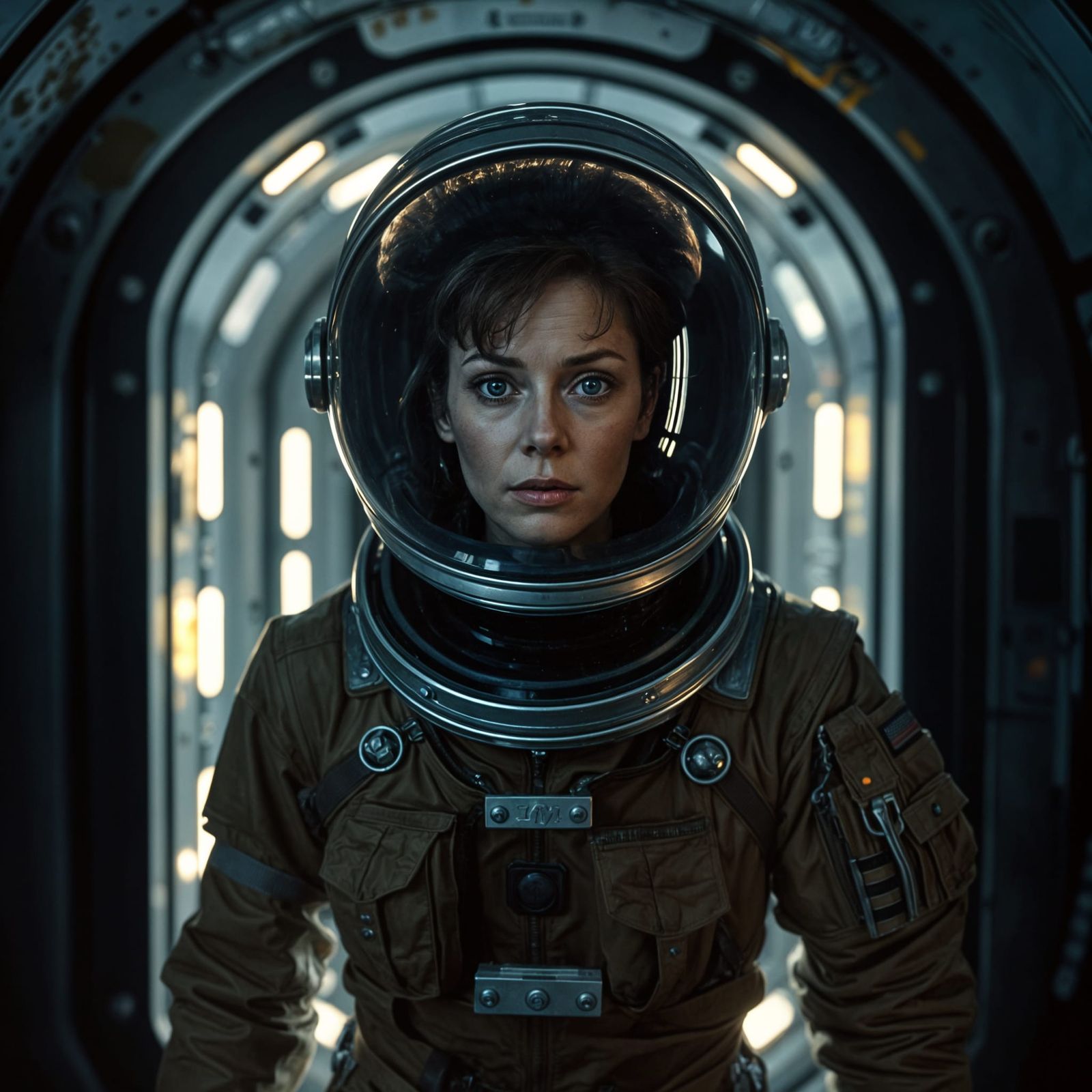 Astronaut Confronts Alien in Spaceship Scene