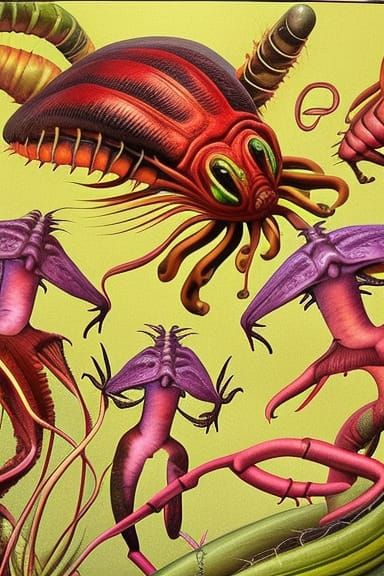 Surreal Botanical Illustration of Fantastic Creatures