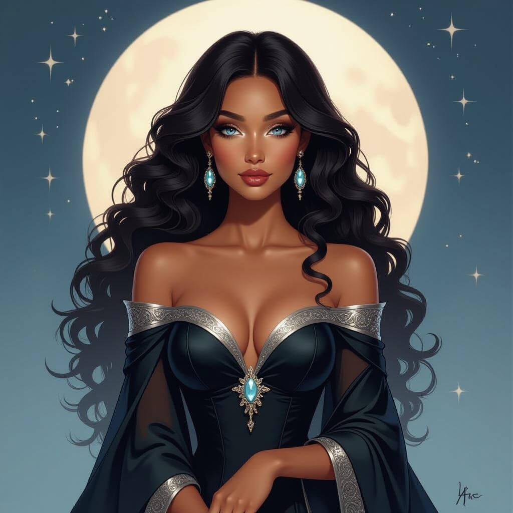 Ethereal Woman with Pearly Luster Skin and Starlight Eyes