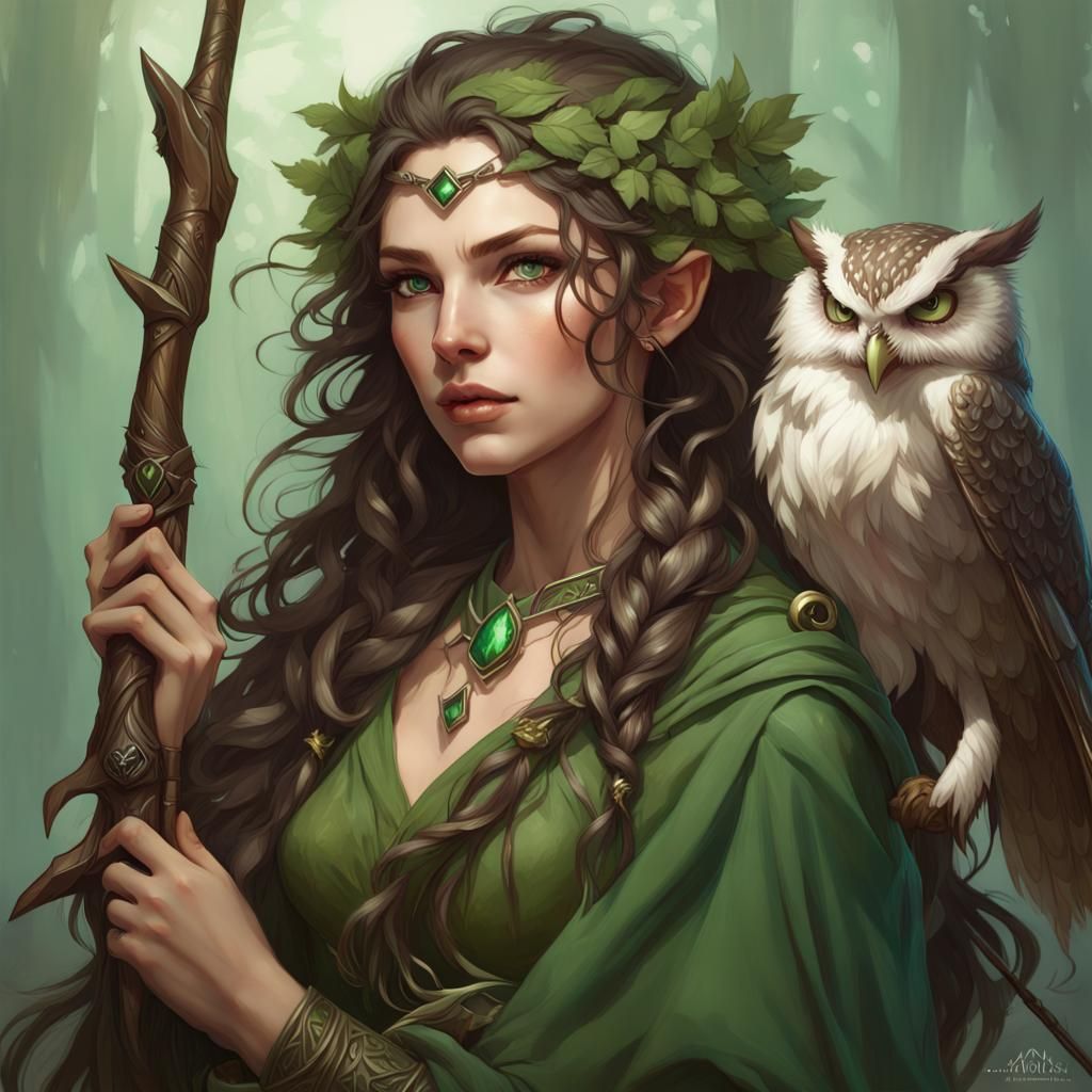 Half-Elf Druid Portrait in Digital Art Style