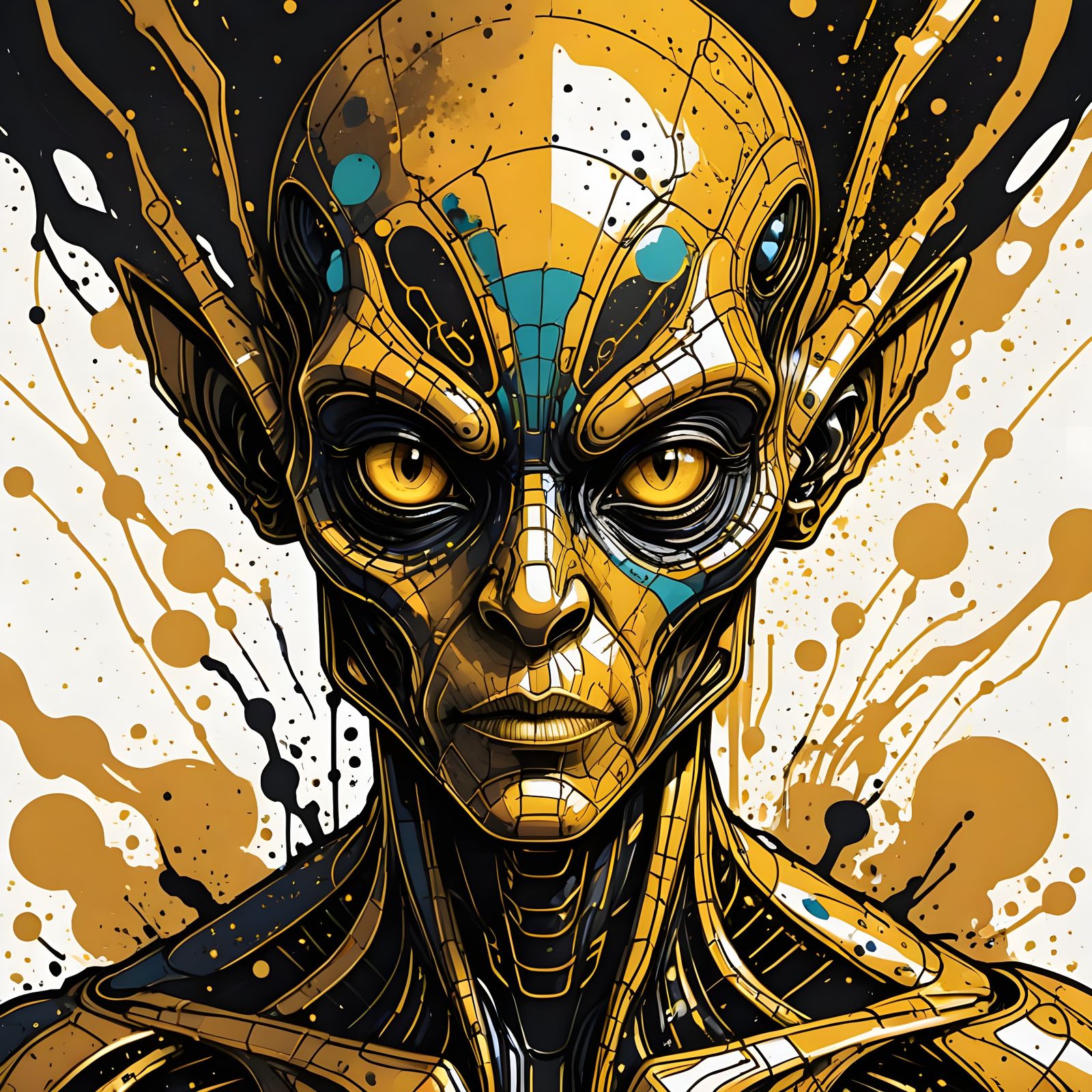 Doodle Style Alien Portrait Sketch Illustration