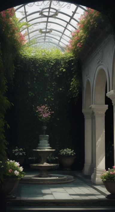 Impressionistic Garden with Iron and Brass Details