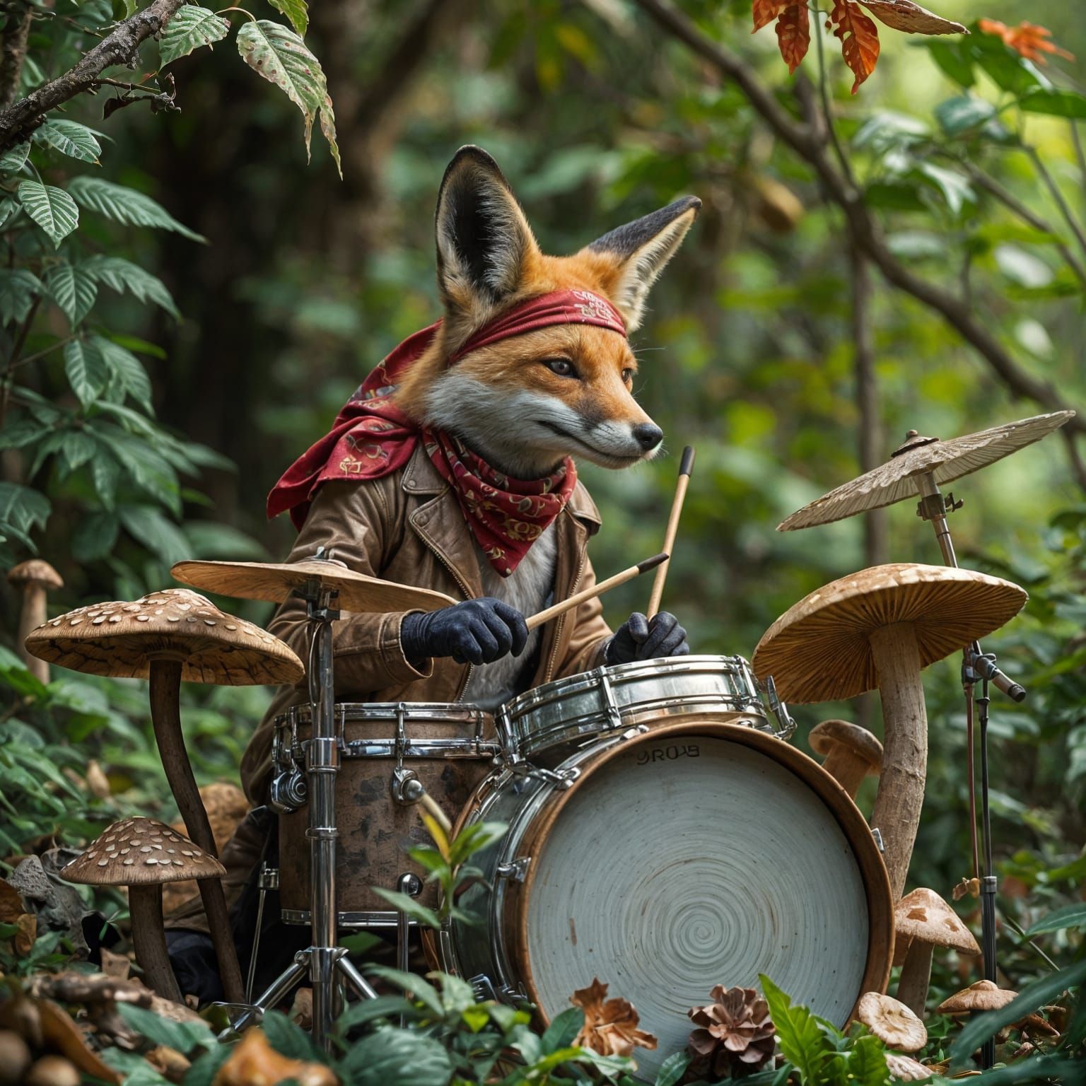 Foxy and his mushroom drum set