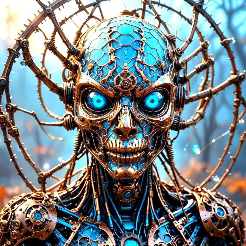 Steampunk Alien Face Macro Photo in Cyberpunk Style