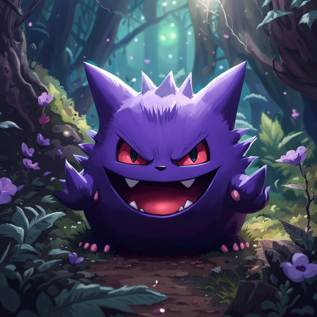 Kawaii Gengar in Nature: 8k Wallpaper