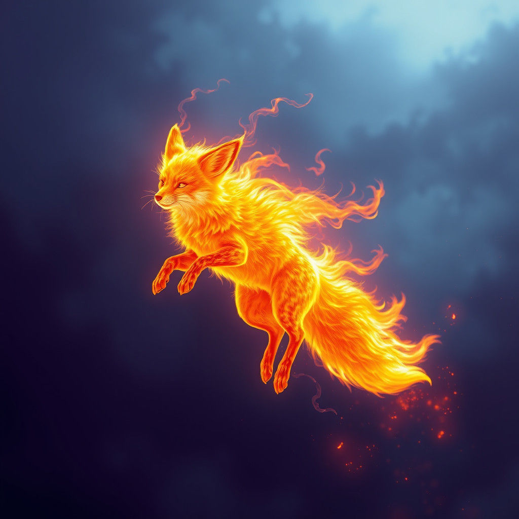 Fiery Fox Leaping Through a Fantasy Realm