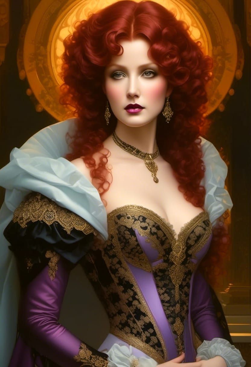 Rococo Lady in Purple Velvet and Black Lace