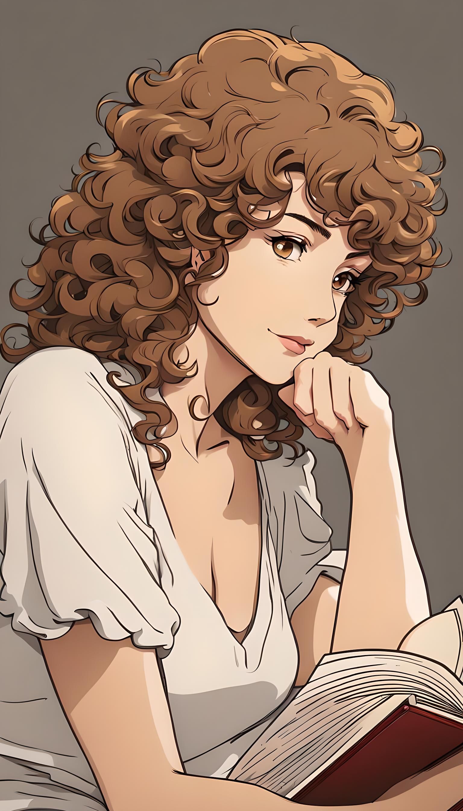 Anime Woman Reading Book in Side Profile