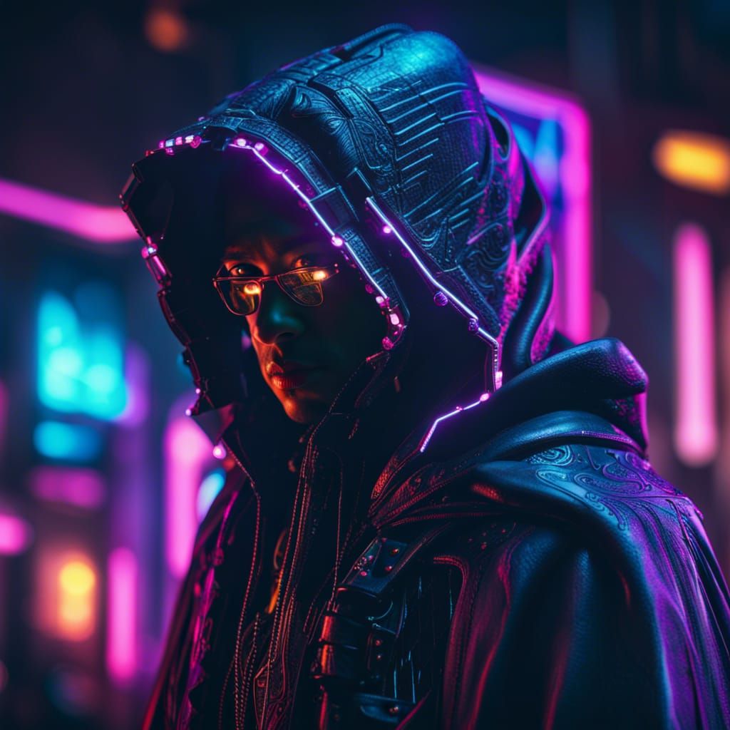 Cyberpunk Wizard in Neon Lights