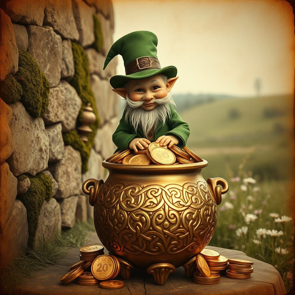 Whimsical Leprechaun Amidst Celtic Treasures