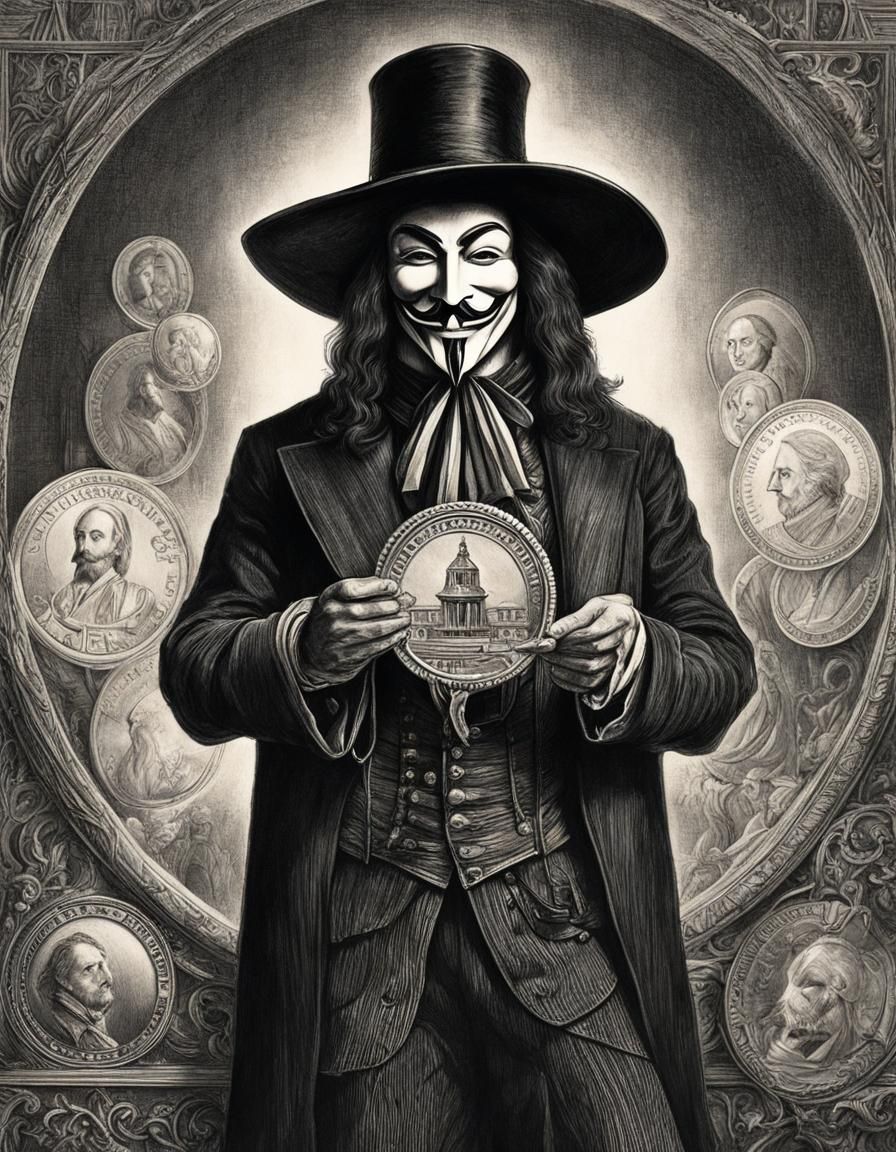 Guy Fawkes Pencil Sketch in Dark Academia Style