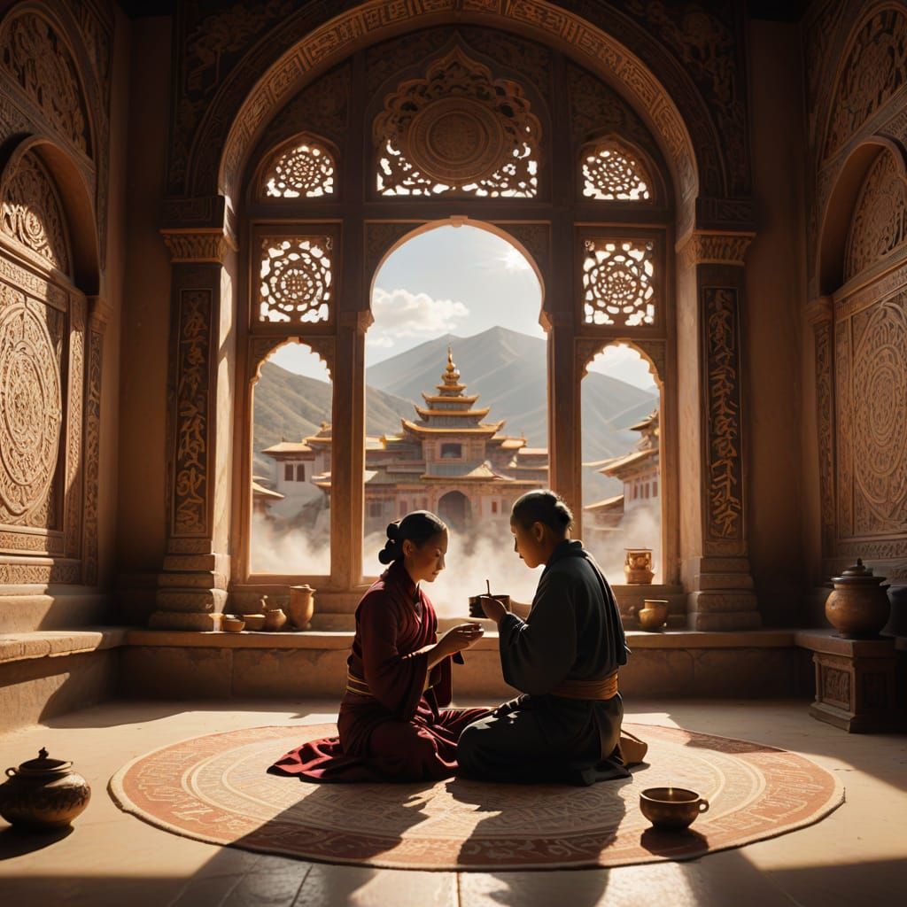 Spiritual Teatime in Tibetan Monastery