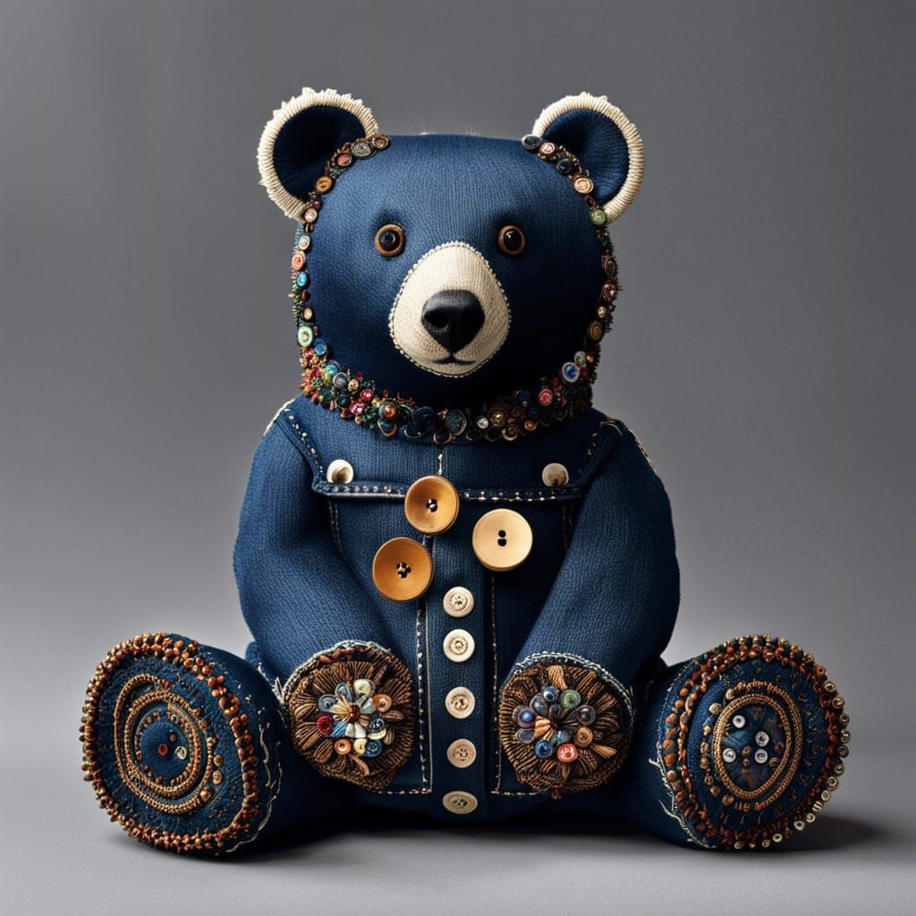 Denim Bear Sculpture in Recycled Art Style