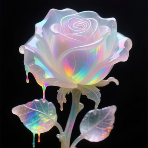 Ethereal Sea Glass Rose Sculpture with Rainbow Glow