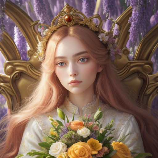 Enchanting Queen on Floral Throne in Fauvist Style