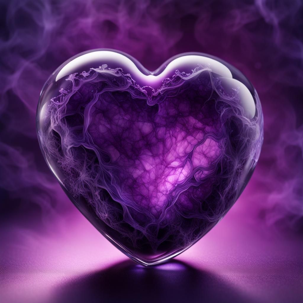 Purple Smoke Inside a Cracked Crystal Heart