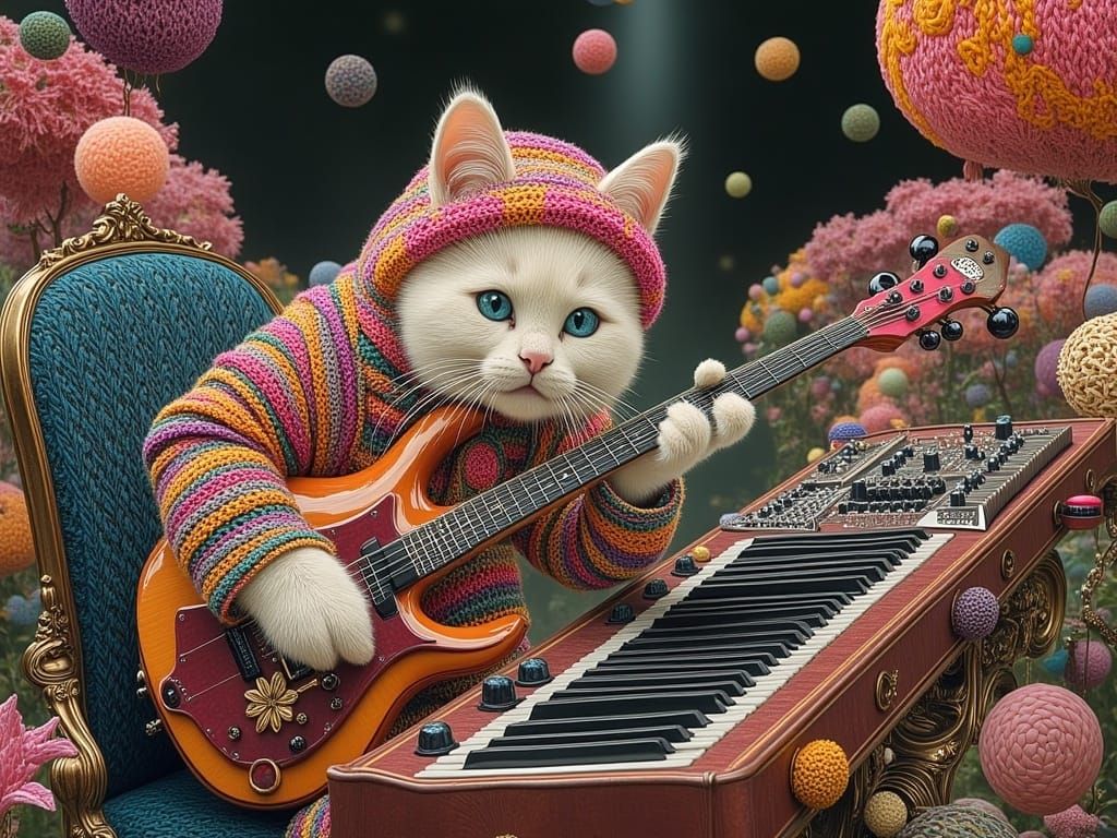 Surreal Cat Musician on Moog Synthesizer
