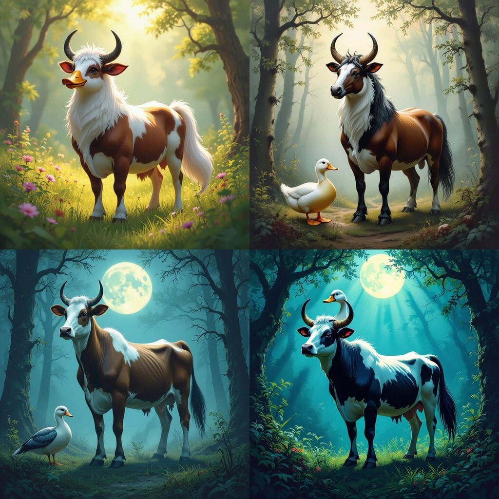 Surreal Creature Fusion: Cow Duck Horse Wolf