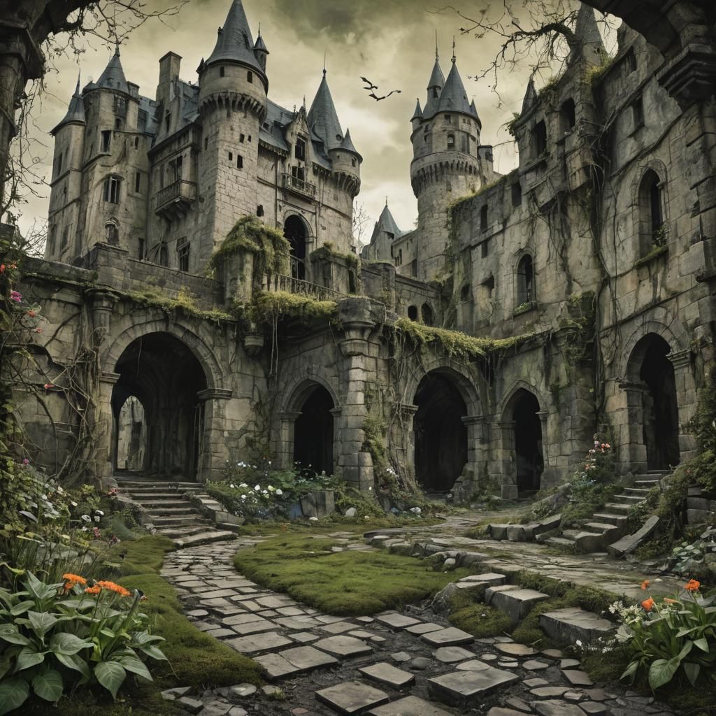 Dark Fantasy Castle Ruins in Decaying Beauty Style