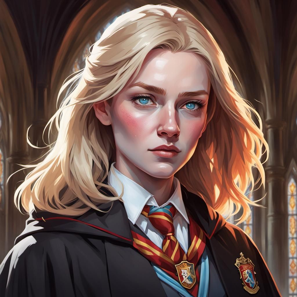 Gryffindor Head Girl Portrait in Hyperdetailed Style