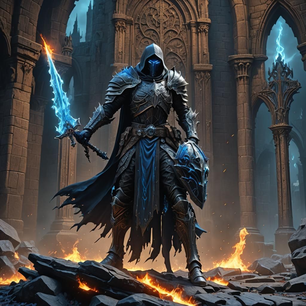 Death Knight Rider on Horseback in Dark Castle