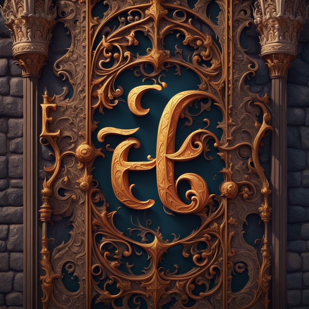 Illuminated Gothic Letter E in Medieval Scene