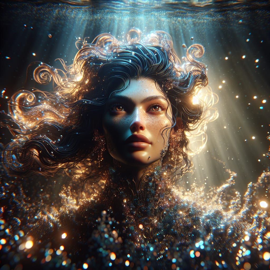 Ethereal Turkish Lady Spirit Under Water in Chiaroscuro