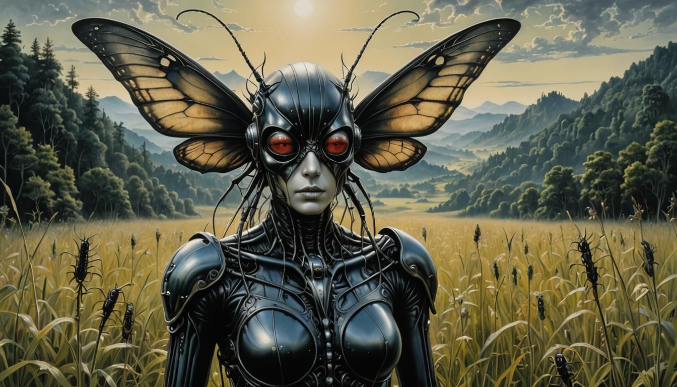 Surreal Bio-Art Woman in a Meadow