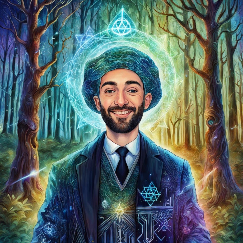 Jewish Man in Joyful Neurographic Holographic Scene