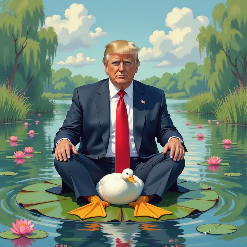 Donald Trump as Duck in Watercolor Pond
